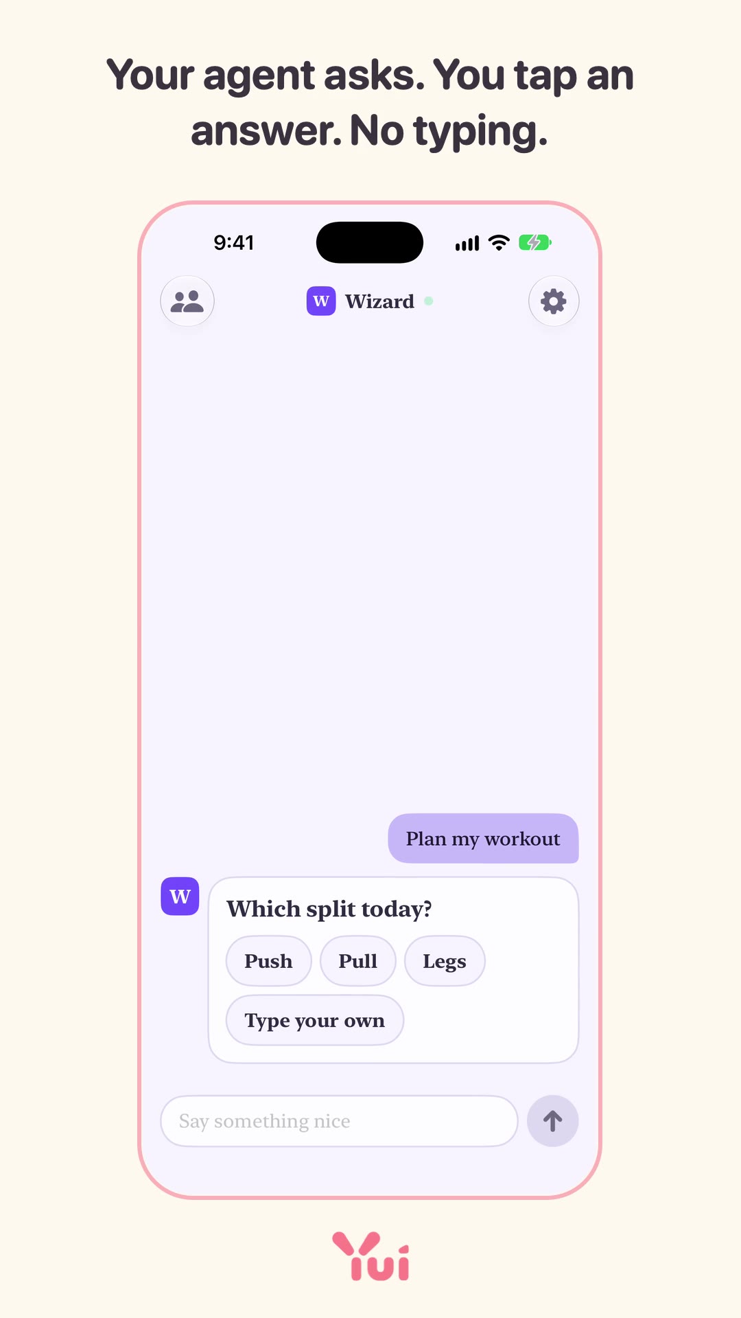 A choice screen: the agent asks and three answers wait to be tapped.