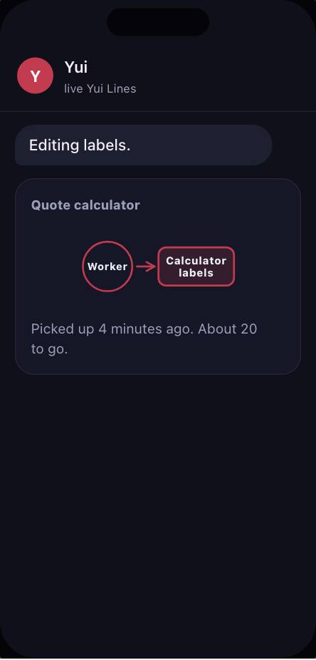 A pulsing Worker circle with an arrow to a Calculator labels box