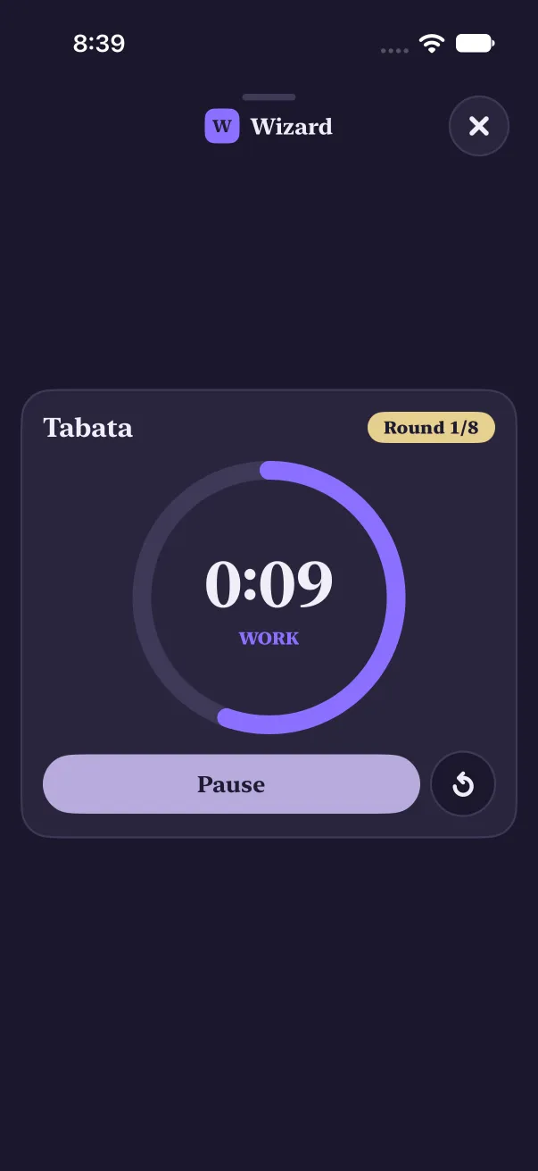 After: the same timer full screen, centered, no keyboard