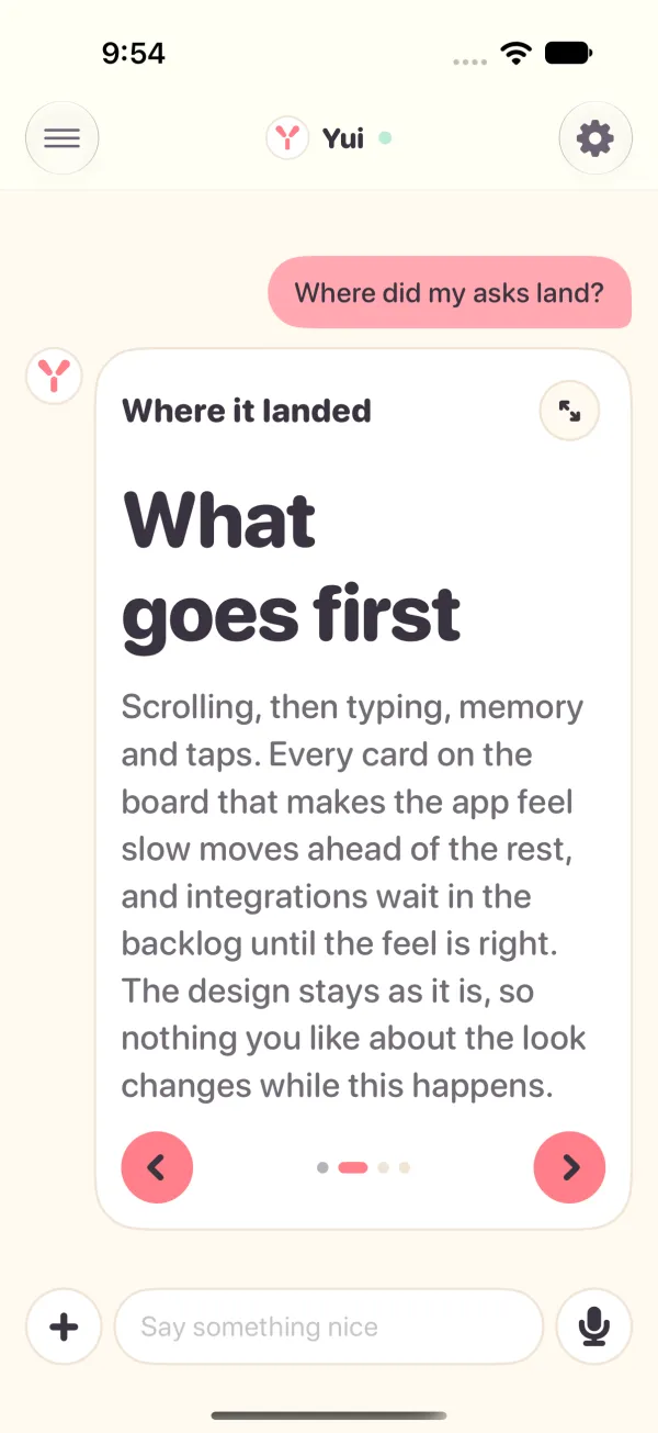 After, light mode: the long page, What goes first, with the card grown to fit its paragraph