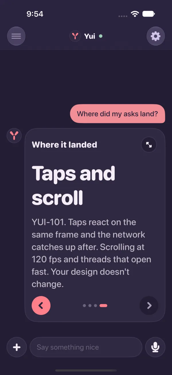 After, dark mode: the same short page with a big headline and the arrows right under the body