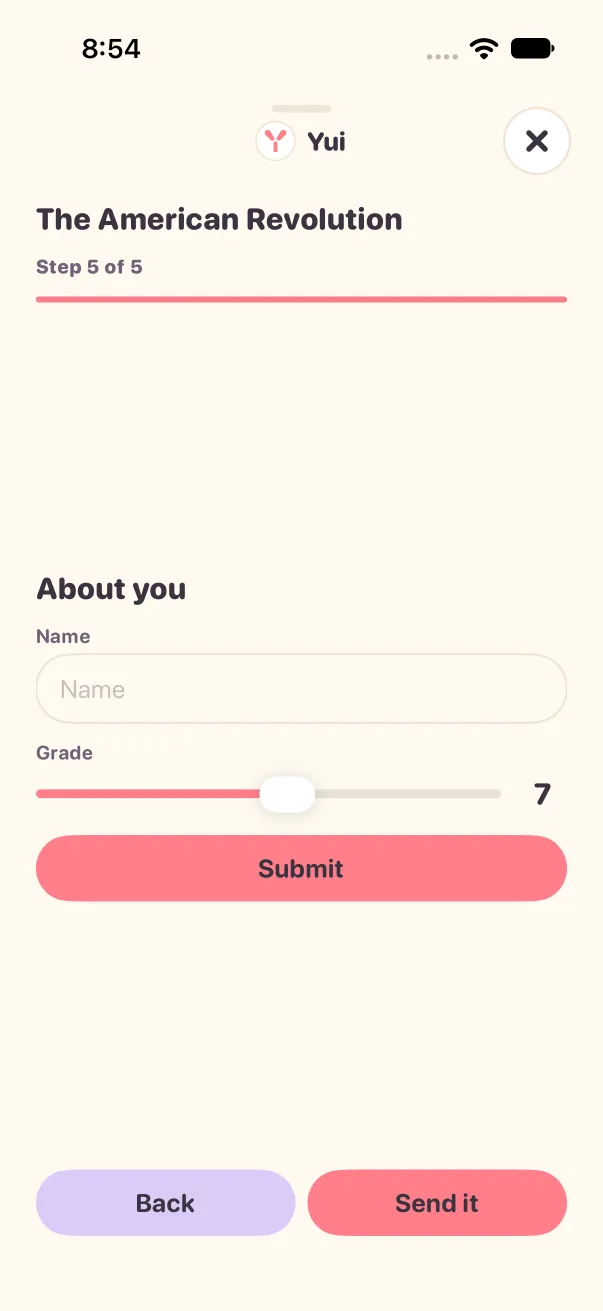 After, light mode: a form step drawn as the page itself, no card around it
