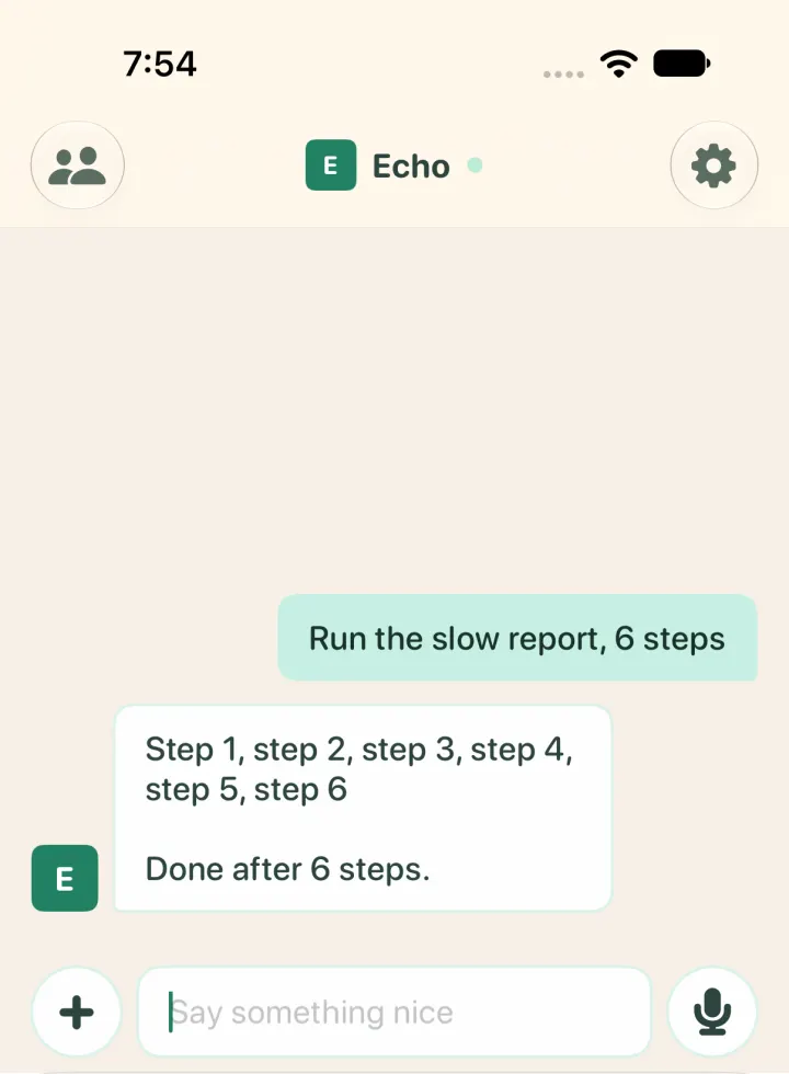The long task's whole answer: step 1 to step 6, done after 6 steps