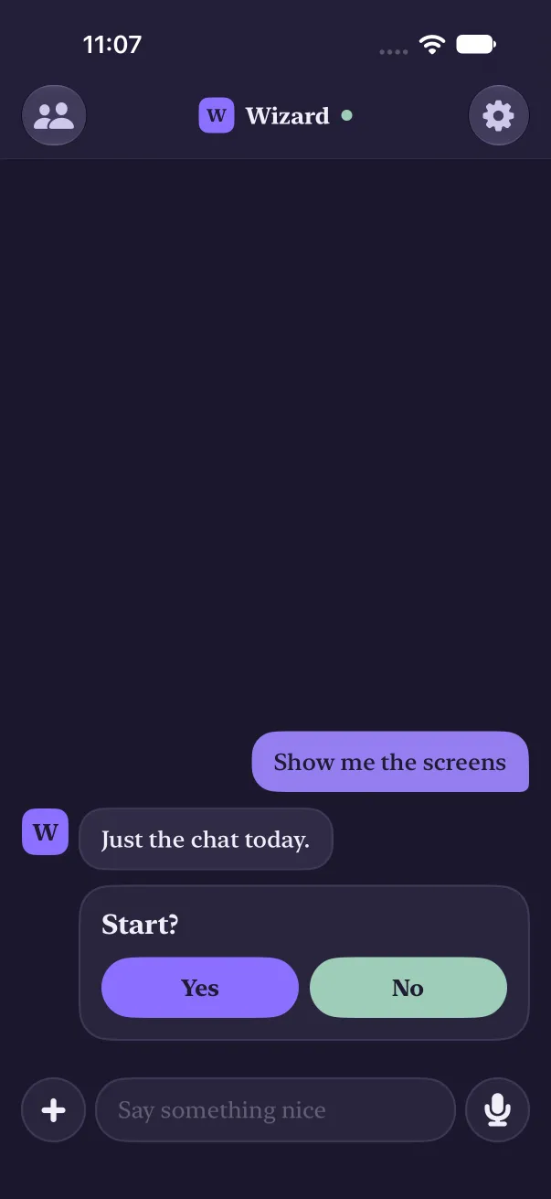 Only the chat: no switcher above the composer