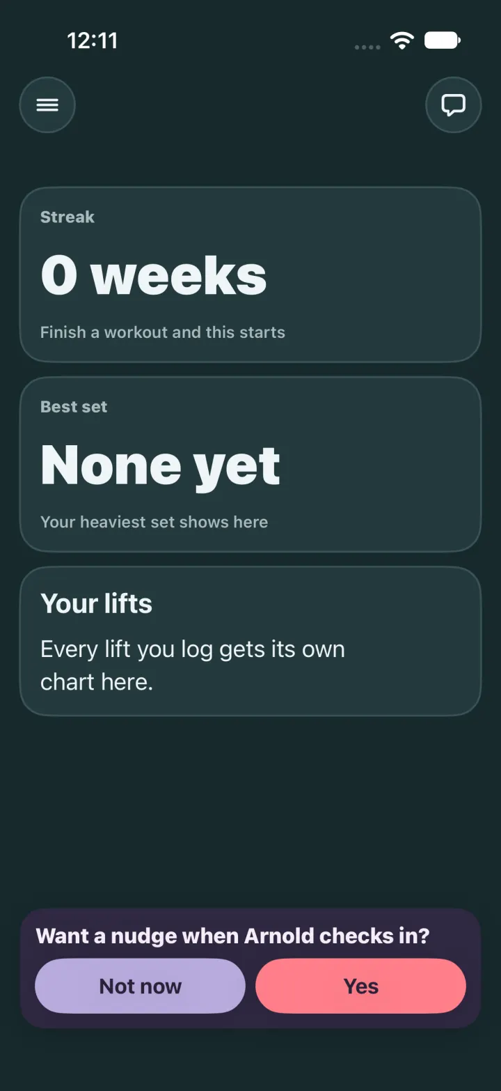 Dark mode: the week is built, and one line asks about a nudge