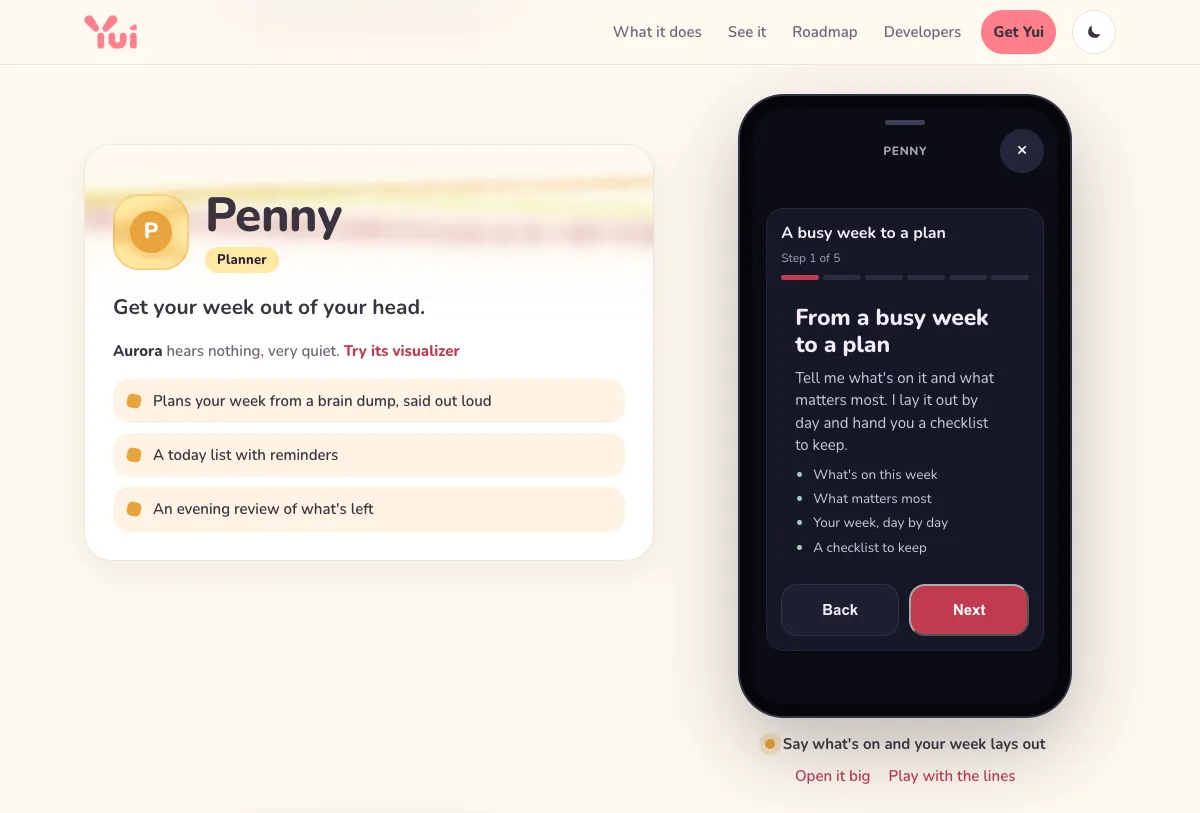 Light mode: the planner's card with a slow aurora across the top.