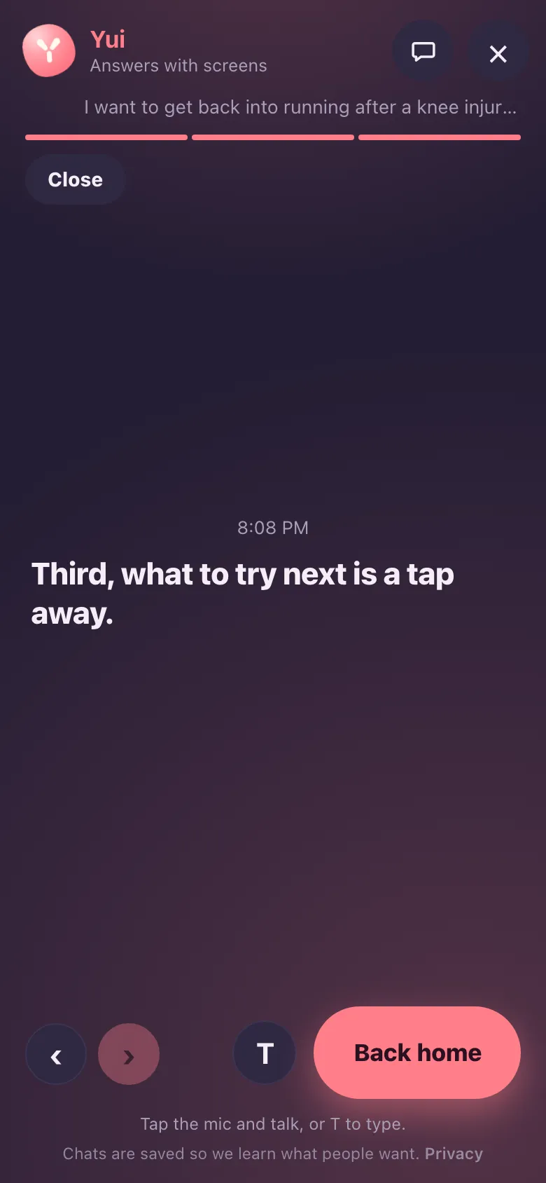 Before: on the last part the mic is replaced by a Back home button.