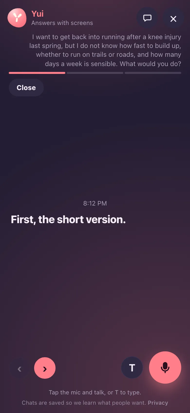 After: the same question shows five lines, wrapped, above the answer.
