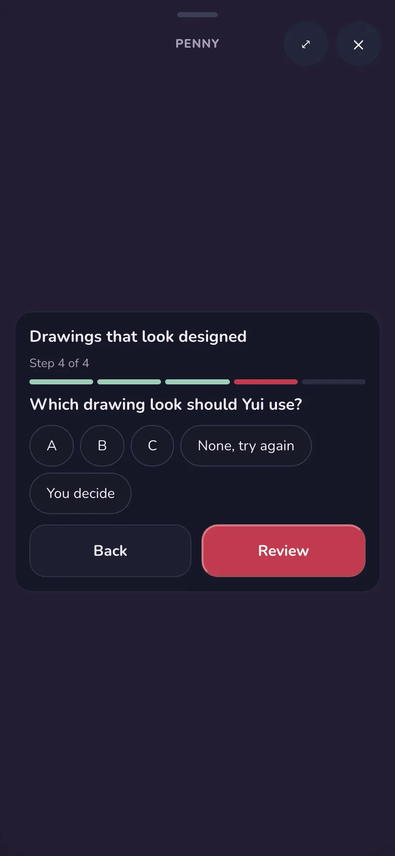 Dark: the same question screen