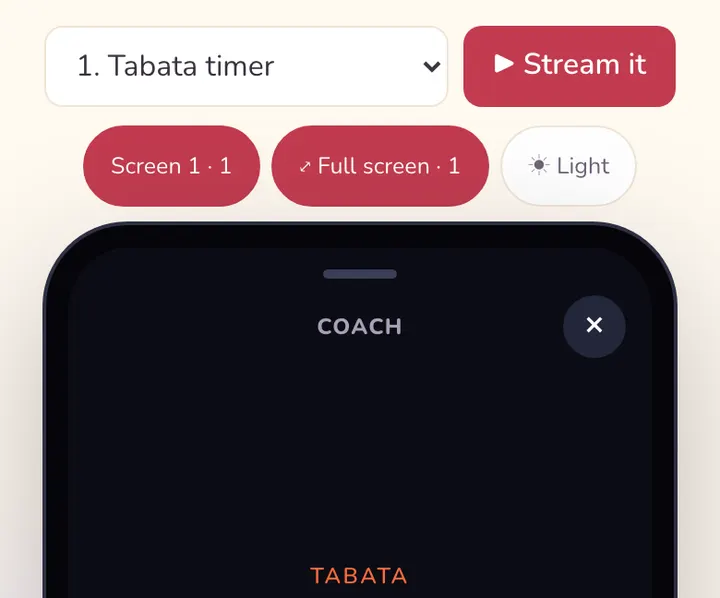 The playground on a phone: the sample picker and Stream button above the phone, with 44 point tall tabs.