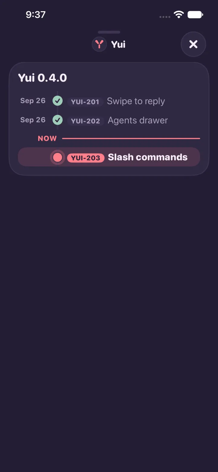The same moved timeline in dark mode, the rows packed at the top of the screen