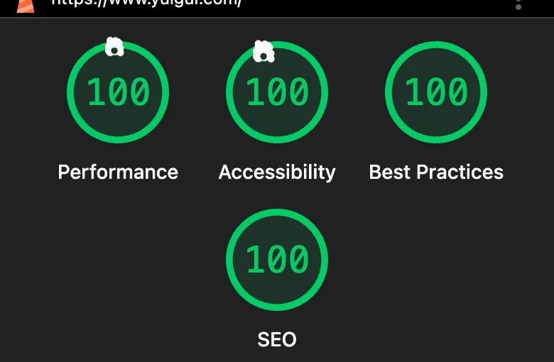 The home page after: Performance 100, Accessibility 100