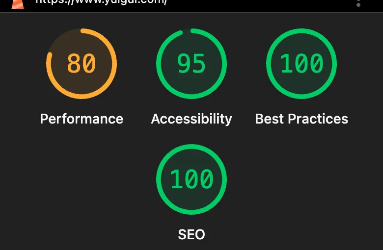 The home page before: Performance 80, Accessibility 95
