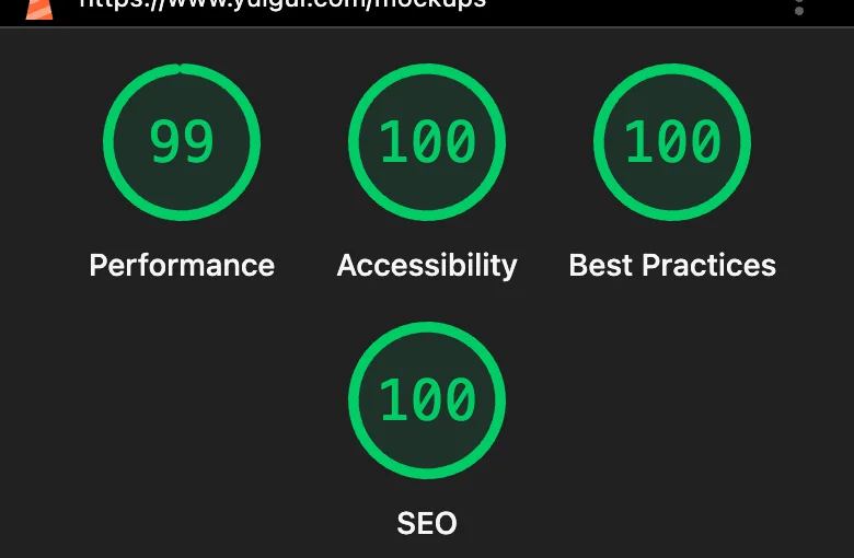 See it after: Performance 99, Accessibility 100, Best Practices 100, SEO 100