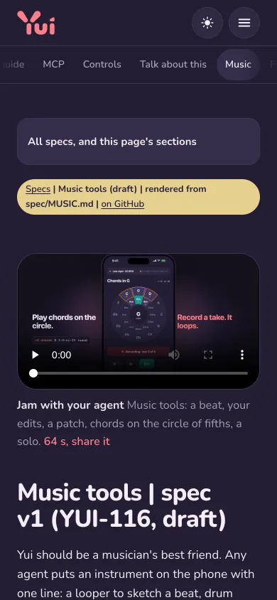The music spec in dark mode with the Jam film at the top