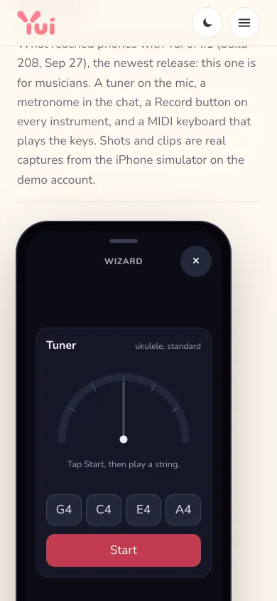 See it on a phone: the Yui 0.4.1 group with the tuner