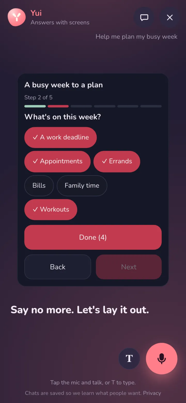 The site chat on a phone: What's on this week? A work deadline, appointments, errands and workouts picked