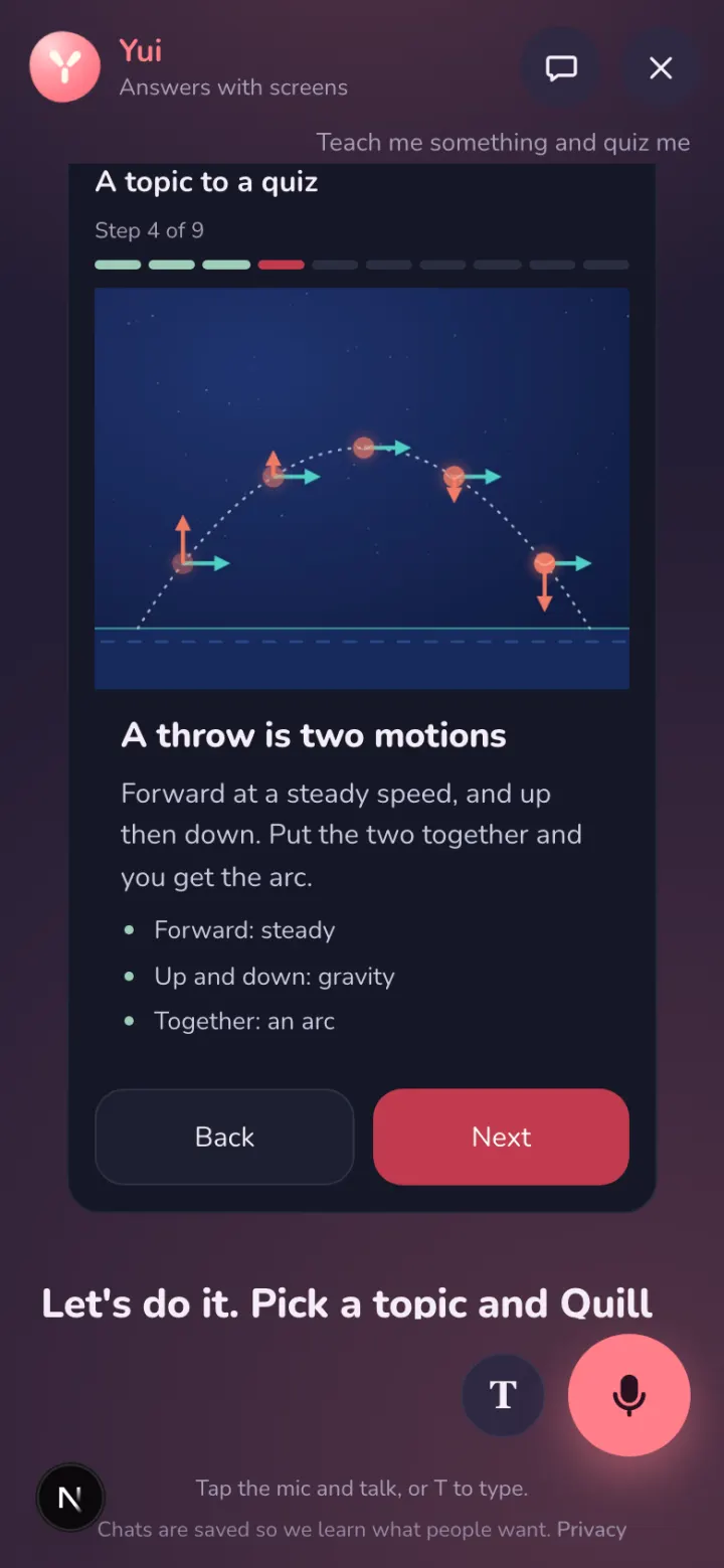 The site chat on a phone: A throw is two motions, a ball's arc with arrows forward and up, step 4 of 9