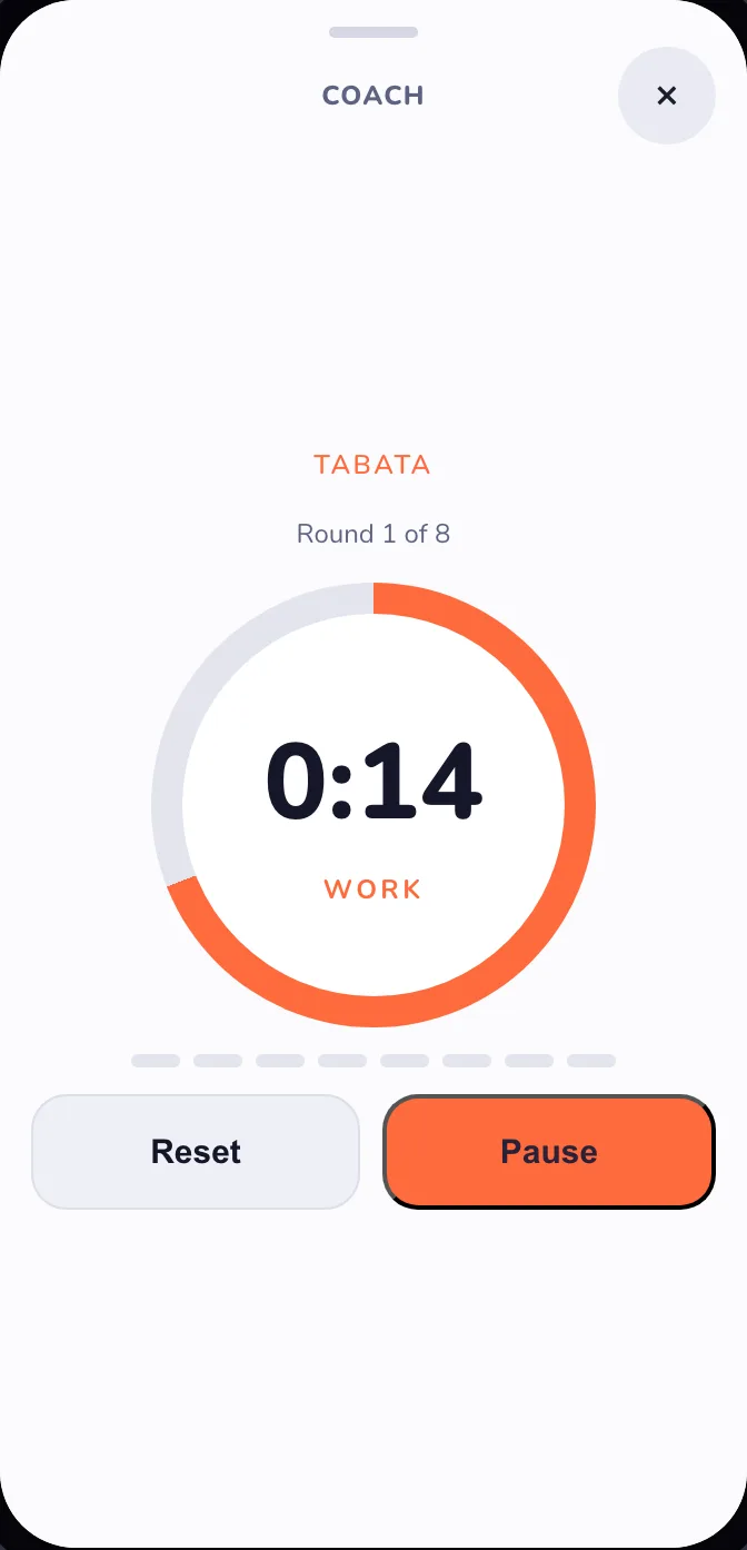 After, light mode: the same Tabata timer with a white dial and 0:16 in dark ink