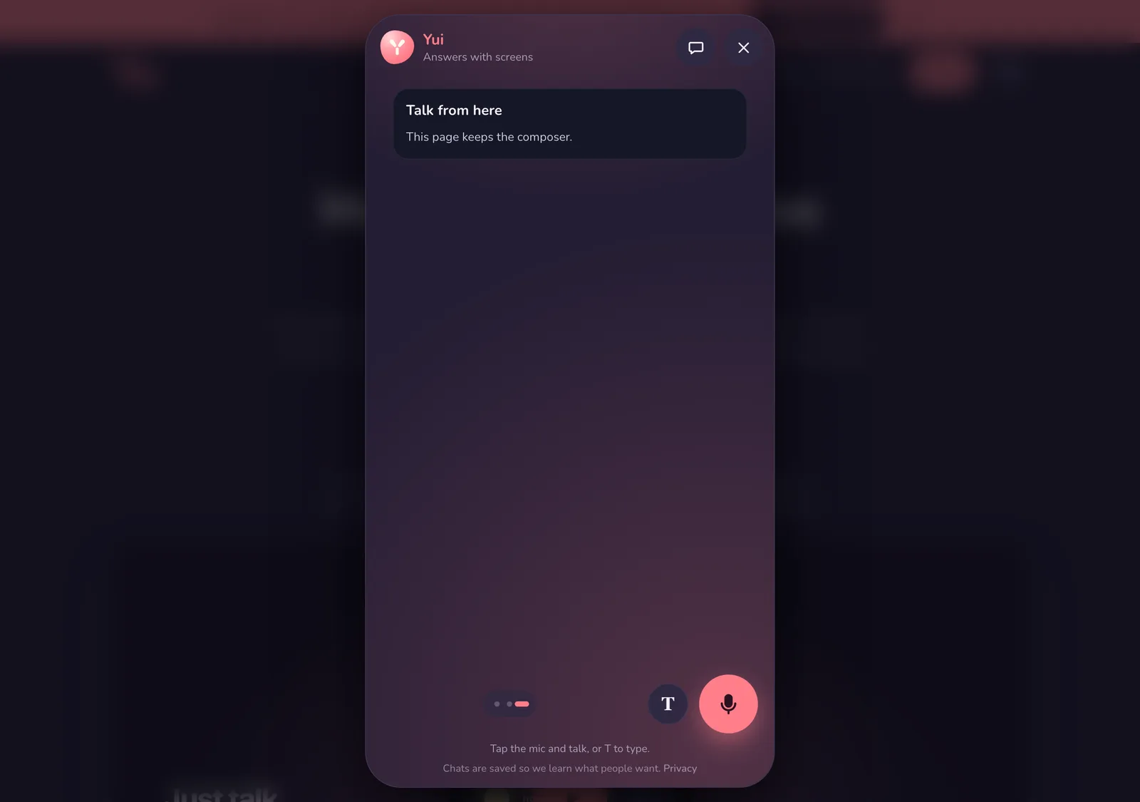 The chat on a computer, on a third page that keeps the mic, three dots in the bar