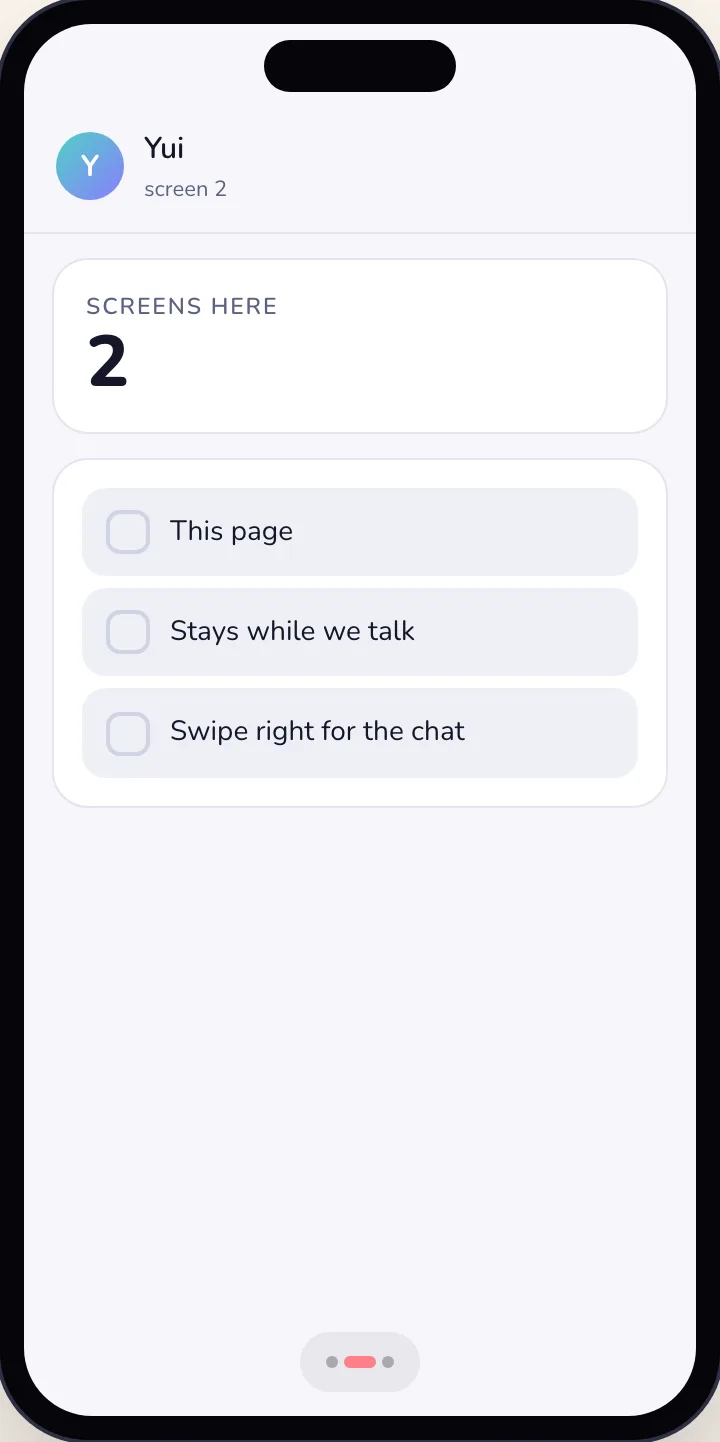 The playground phone in light, on screen 2, with the dots at the foot