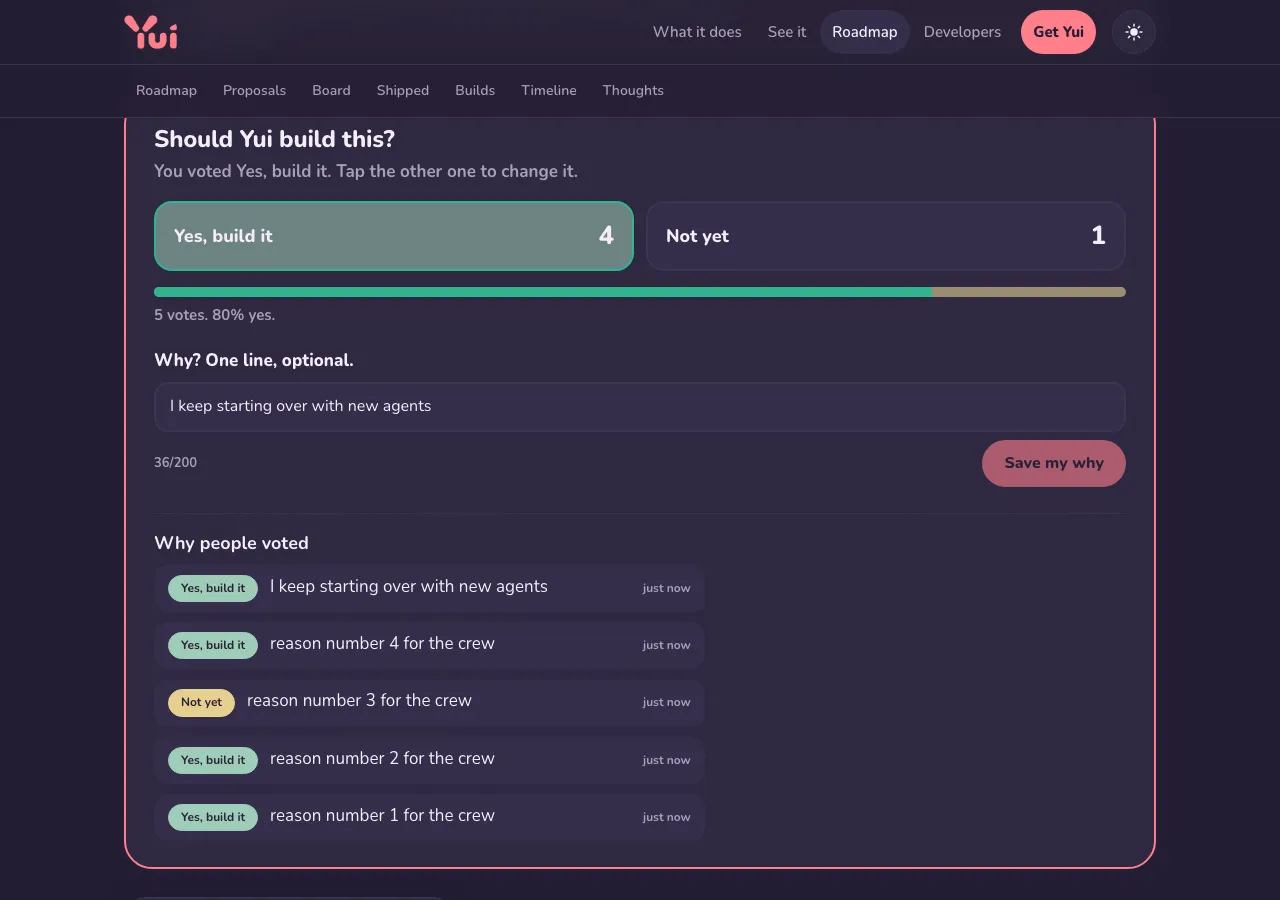 The vote box on desktop in dark mode.