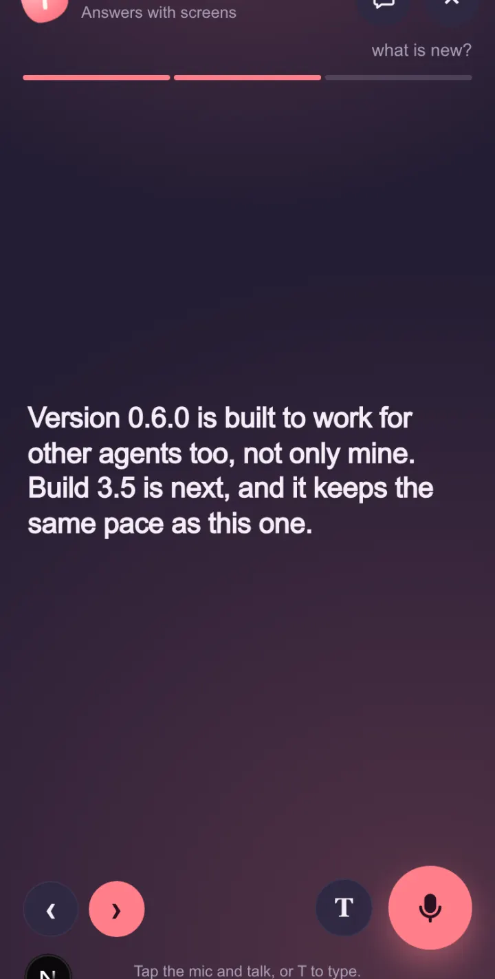 After: the stage shows Version 0.6.0 is built to work for other agents too, with the number whole.