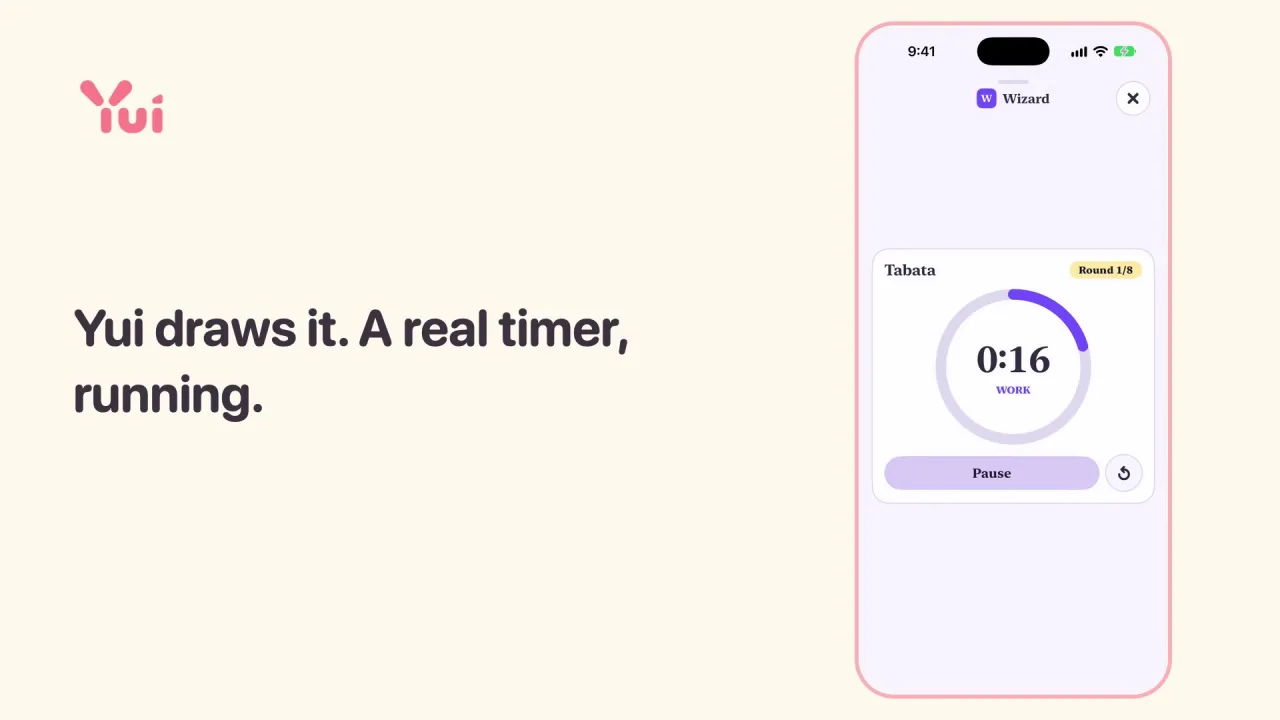 The 16:9 cut of Yui Lines in 30 seconds: the caption Yui draws it. A real timer, running, next to the phone with the Tabata timer counting down.