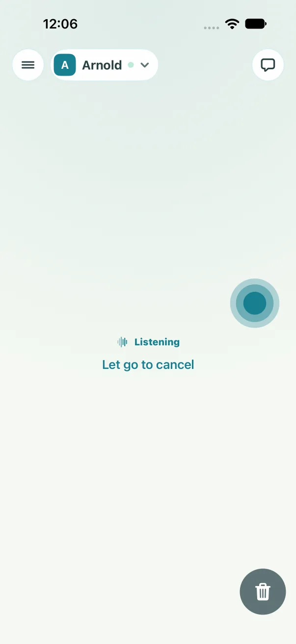 Slid left while holding: the mic turns into a trash can and the stage says Let go to cancel