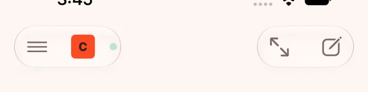 The new chat top bar in light: menu, the agent badge and a status dot, no dropdown arrow