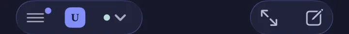 The old chat top bar in dark: menu, the agent badge, a status dot and a dropdown arrow