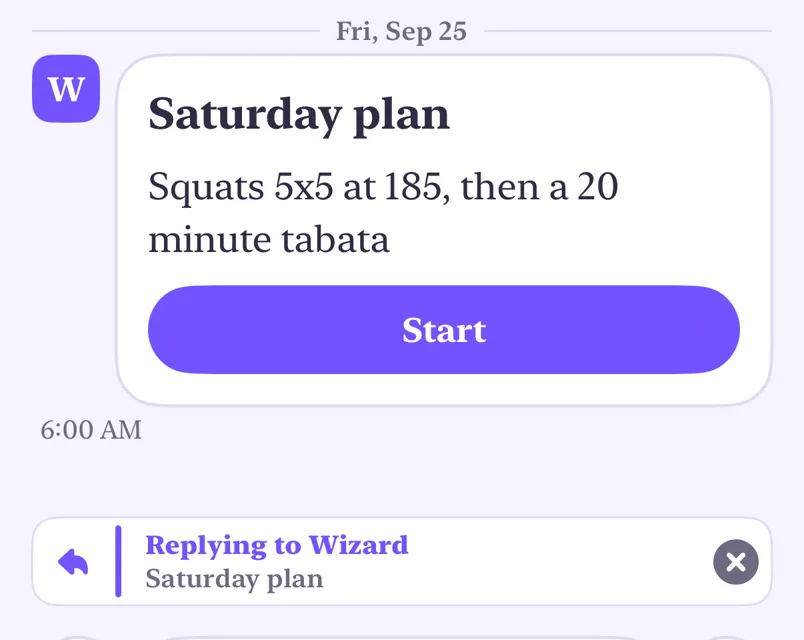 Before: the reply bar shows only Saturday plan.