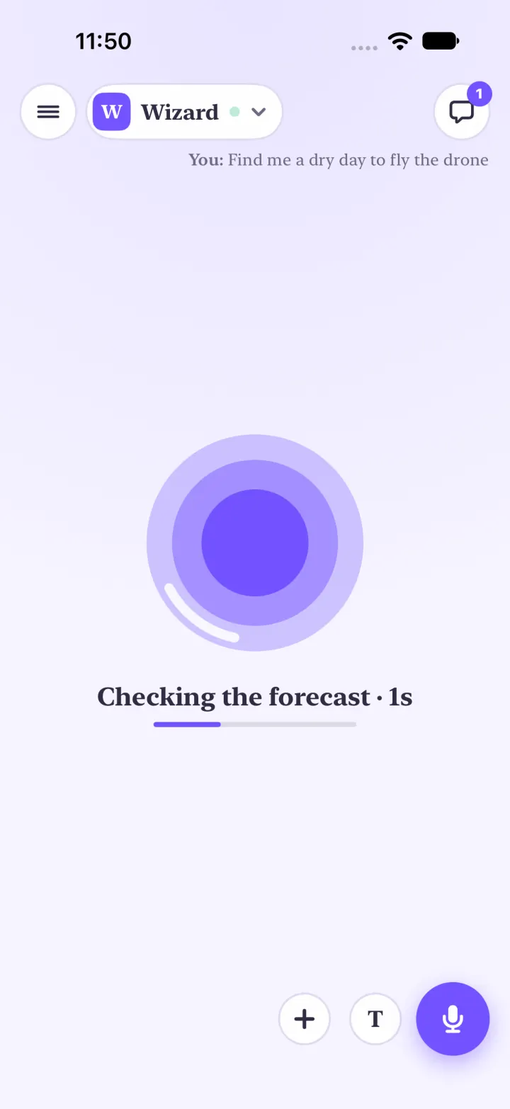 Wizard checking the forecast: a slow, heavy ring in purple