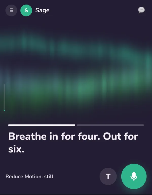 Dark mode: the Reduce Motion version, the aurora held as one still frame, the pill reads Reduce Motion: still.