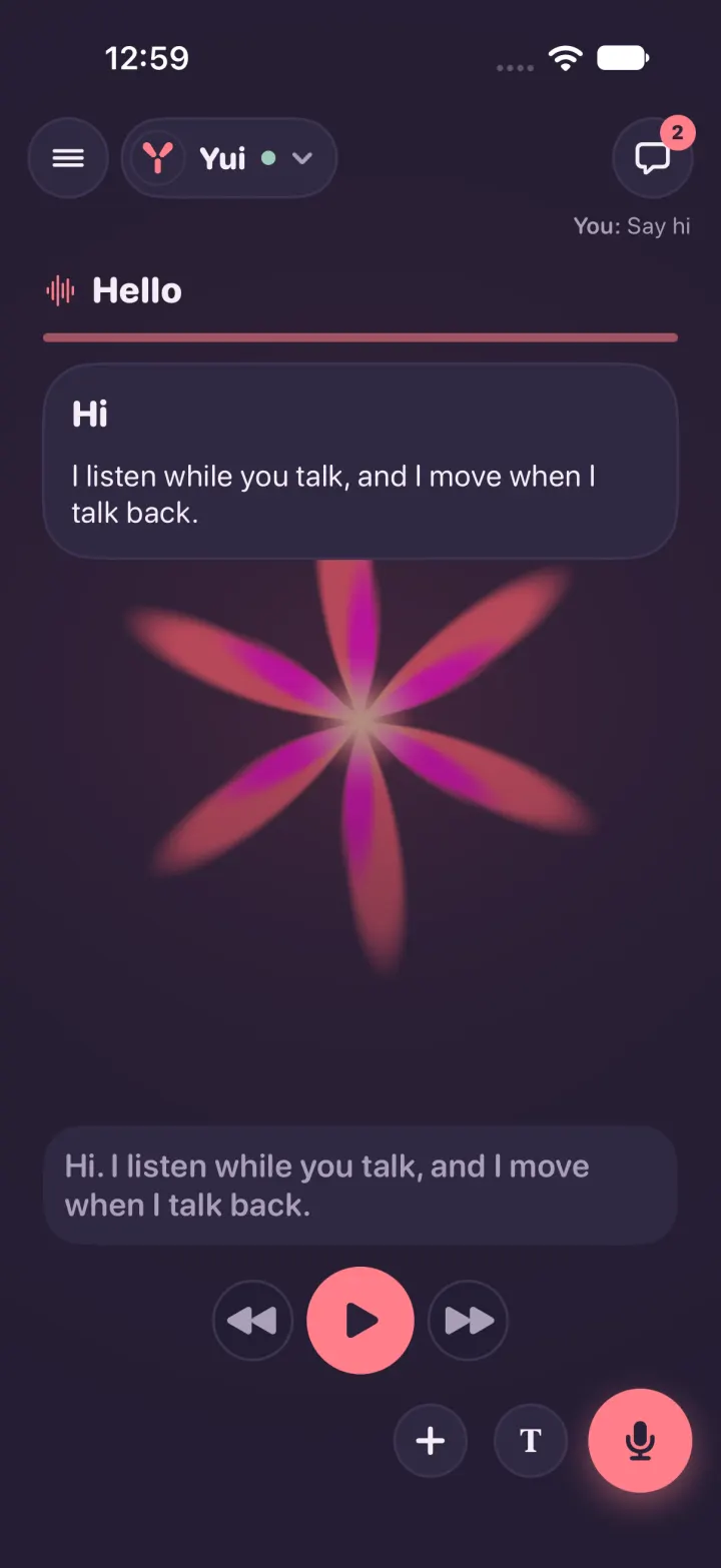Dark mode: petals of light opening while the agent reads its answer