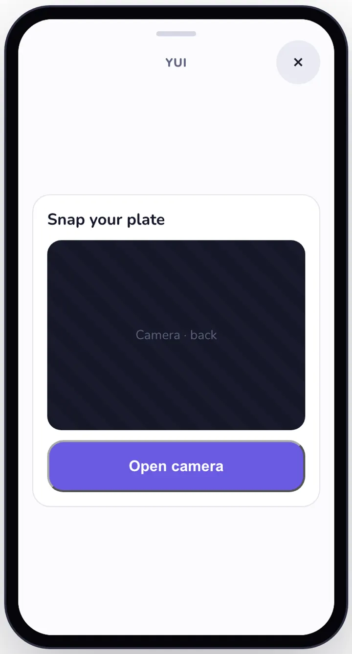 Basil asks for a photo: Snap your plate, with an Open camera button