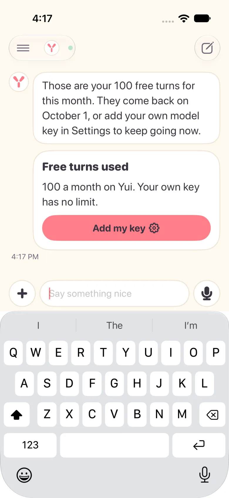 A Free turns used card with an Add my key button