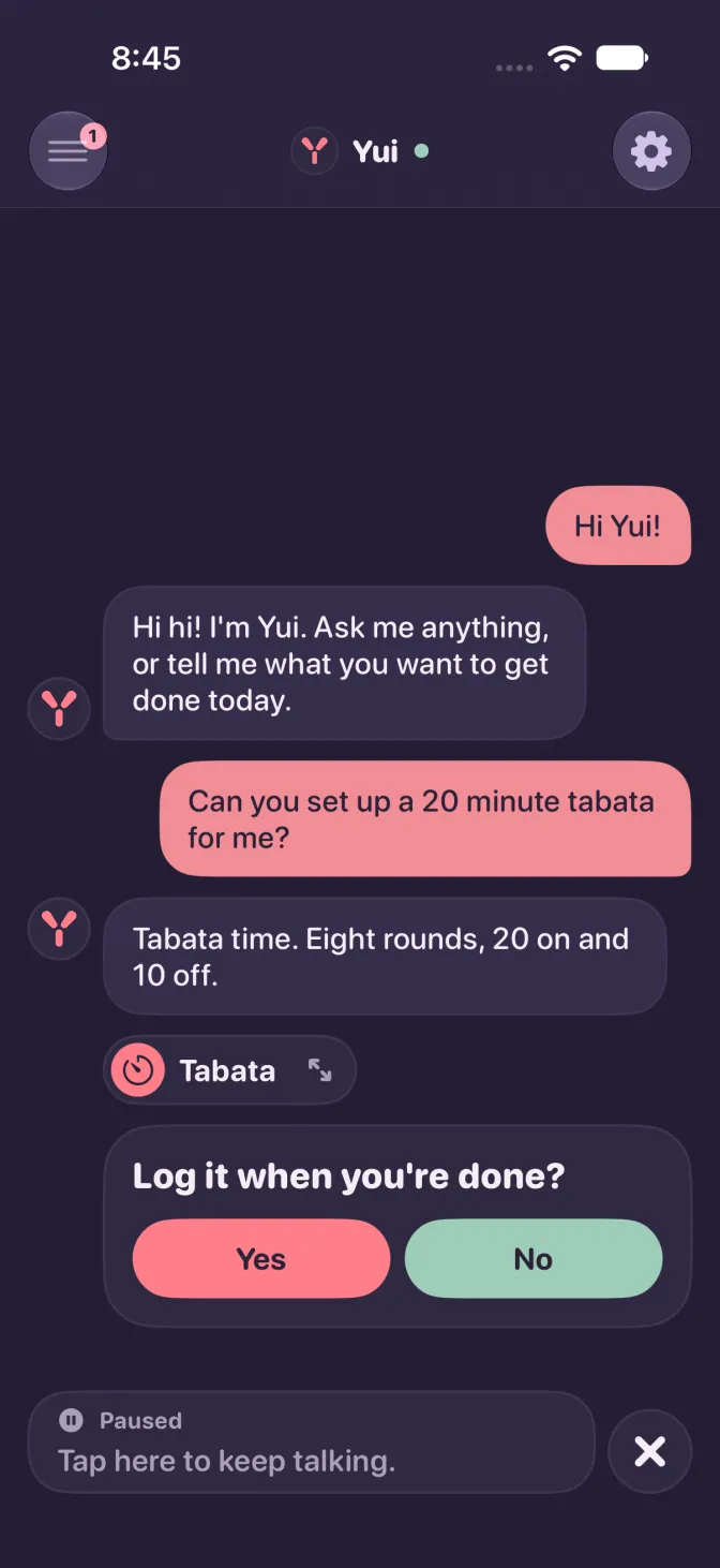 Paused after a long quiet: tap to keep talking