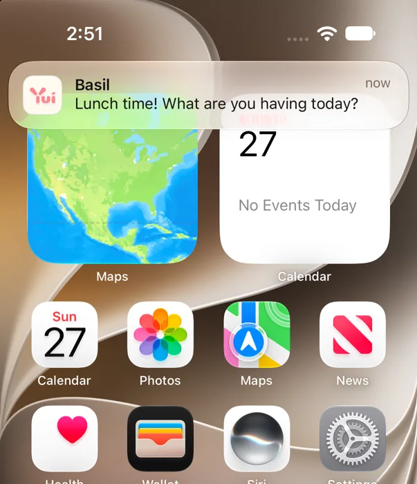 Push banner, light mode: Basil, Lunch time! What are you having today?