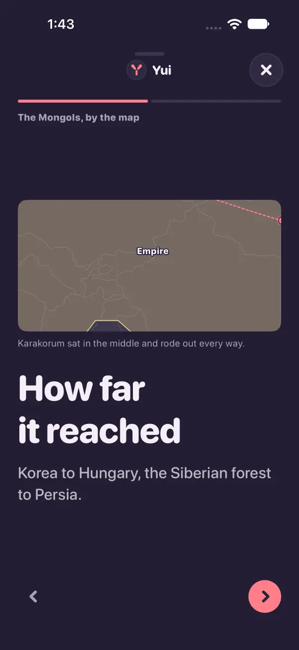 The same page in dark mode, pinched in on the map, lines and label still sharp