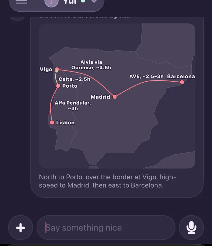 The trip in the app in dark mode