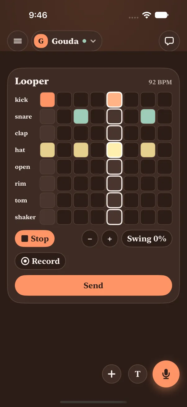 Gouda's second screen: the looper, ready to play