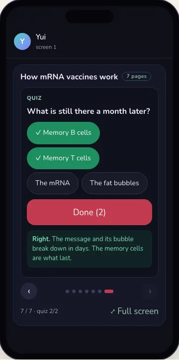 A quiz question at the end of the deck, answered right