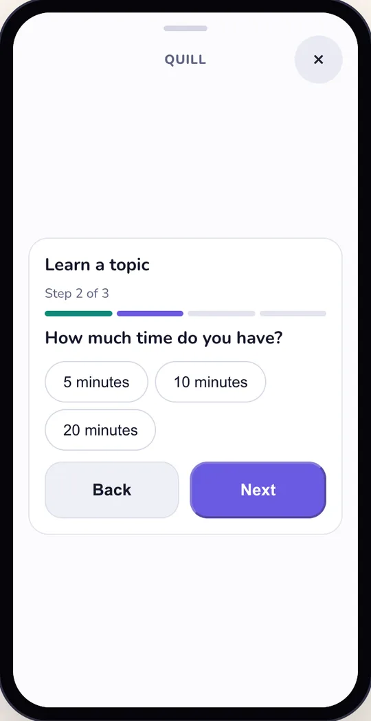Learn a topic, step 2 of 3: How much time do you have? 5, 10 or 20 minutes
