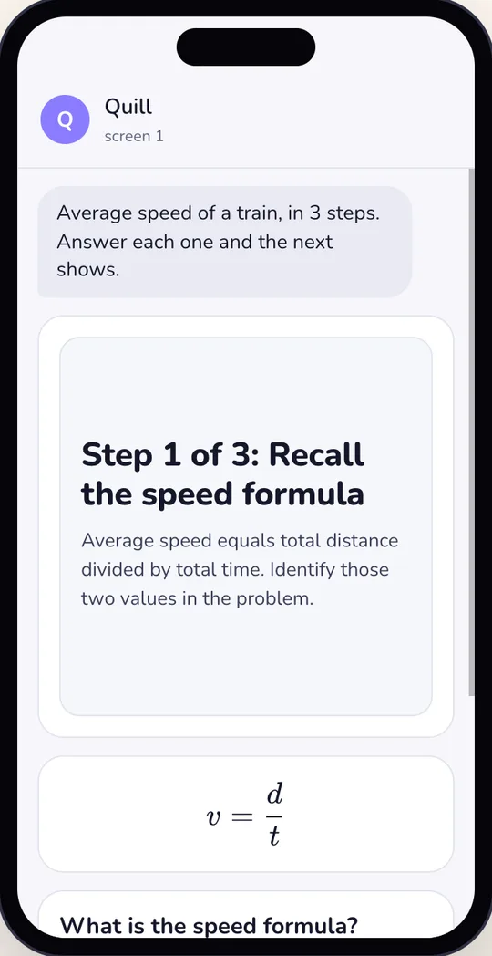 A math problem walked one step per page, the working shown