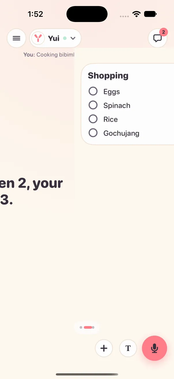 Mid-drag: the answer slides in from the left while the Shopping screen slides out, and the dot is stretched between two dots