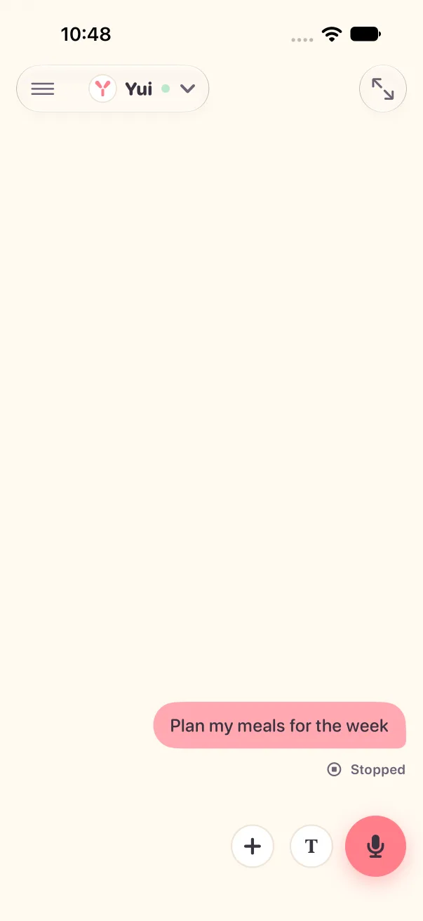 The chat record with a quiet Stopped line under the ask