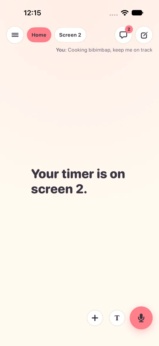Light mode: the screens sit in the top bar as pills, one per screen.