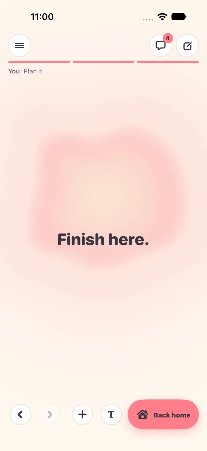 Before: the stage sits on page three of three, showing Finish here.