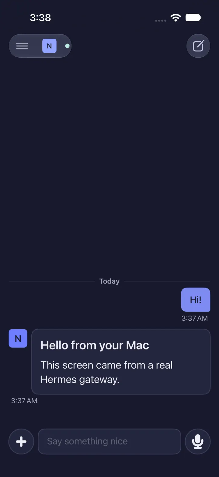 A new agent, Nova, answers Hi with a card, Hello from your Mac